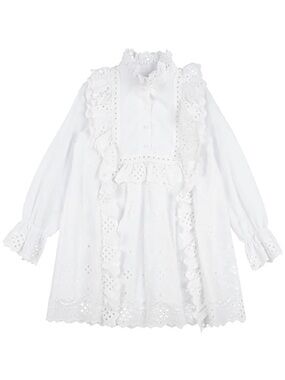 Alberta Ferretti White Eyelet Ruffle Dress Sz 14